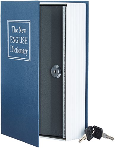 Amazon Basics Book Safe, Money Saving Box, Save for Money, Secret Hidden Metal Lock Box, Money Hiding, Key Lock, Large, Blue