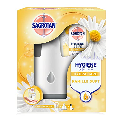 🔥 STARKER PREIS (-30%) Sagrotan No-Touch Starter-Set – Sagrotan No-Touch Automatischer Seifenspender inkl. Nachfüller Kamille – 1 x 250 ml Handseife