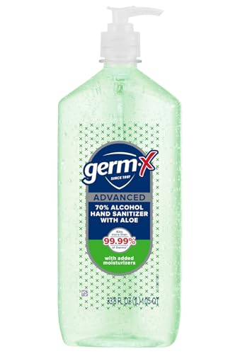 Germ-X Advanced Hand Sanitizer with Aloe and Vitamin E, Non-Drying Moisturizing Gel, Instant and No Rinse Formula, Pump Bottle, Back to School Supplies, 1 Liter