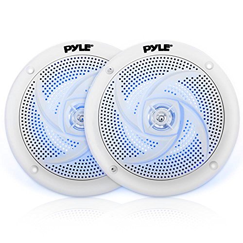 Pyle Marine Speakers 16.5cm – Waterproof 2-Way Outdoor Stereo System with LED Lights, 100W Power, Weather-Resistant Slim Low-Profile Design – 1 Pair (White)