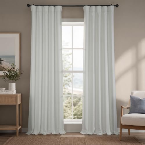 HPD Half Price Drapes - Faux Linen Curtains for Living Room (1 Panel) - 50W X 96L - Textured Room Darkening Curtains for Bedroom 96 Inches Long - Drapes for Home Decor, Oyster Mist