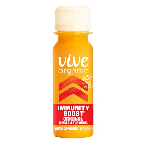 Vive Organic Immunity Boost Original (2 oz) Immunity Wellness Shot with Cold-Pressed Ginger, Turmeric, Echinacea & Black Pepper - USDA Organic & No Added Sugars or Artificial Ingredients, Yellow