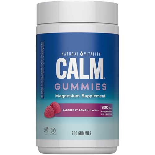 Natural Vitality Calm, Magnesium Citrate Supplement, Stress Relief Gummies, Supports a Healthy Response to Stress, Gluten Free, Vegan, Raspberry Lemon, 240 Gummies (Packaging May Vary)