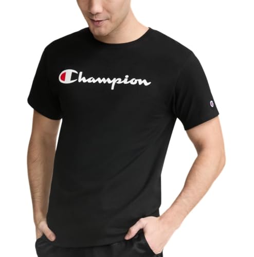 Champion mens Classic T-shirt, Classic Script T Shirt, Black-y06794, X-Large US