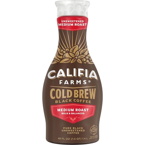 Califia Farms - Pure Black Medium Roast Cold Brew Coffee, 48 Oz, 100% Arabica, Plant Based, Vegan, Gluten Free, Non GMO, Sugar Free, Iced Coffee