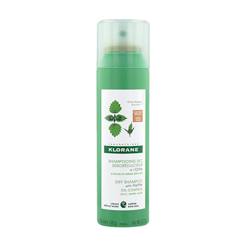 Klorane Dry Shampoo With Nettle and Natural Tint, Nettle for Brunette, Oily Hair and Scalp, Regulates Oil Production, Paraben & Sulfate-Free, 3.2 oz (Pack of 1)