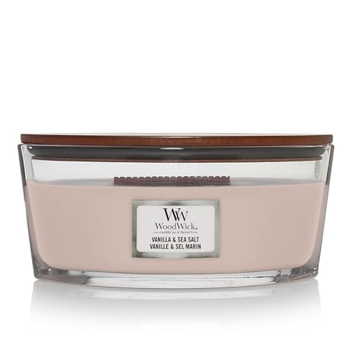 WoodWick Ellipse Scented Candle, Vanilla & Sea Salt Scent, Crackles as it Burns, Up to 50 Hours Burn Time, Premium Soy Blend, Perfect for Gifting, 16oz