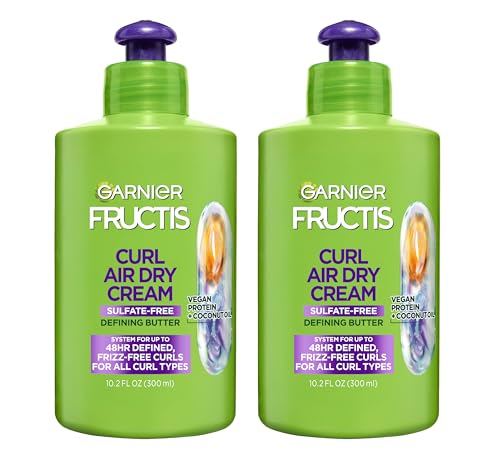 Garnier Fructis Curl Nourish Air Dry Cream, Sulfate Free Defining Butter Leave-in Conditioner, 10.2 Fl Oz, 2 Count (Packaging May Vary)