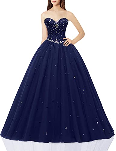 Likedpage Women's Sweetheart Ball Gown Tulle Quinceanera Dresses Prom Dress (US10, Navy) … …