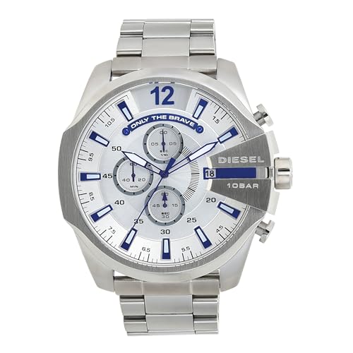 (-32%) Diesel Herrenuhr Mega Chief, Quarzwerk, 59mm Silbernes Edelstahlgehäuse mit Edelstahlarmband, DZ4477