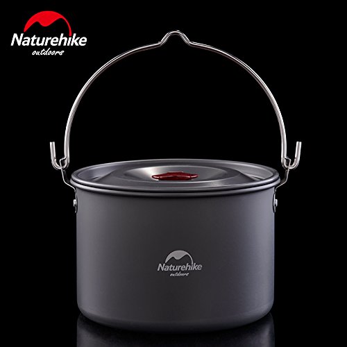Naturehike 4-6 Person Aluminum Hanging Pot, Portable Camping Pot with Lid, 4.2 Quart Ultralight Outdoor Cooking Pot Cookware for Camping Hiking Picnic Travel