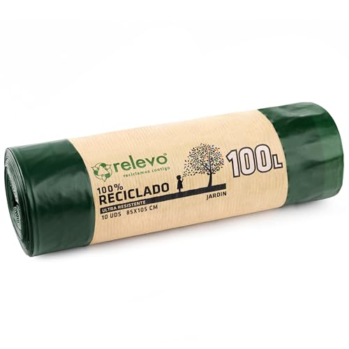 Relevo Large Bin Bags 100L – Made from 100% Recycled Material. Dimensions: 85 cm x 105 cm. Includes 10 Bin Liners 100L