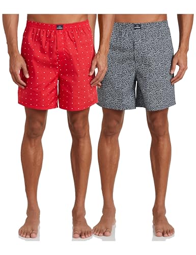 Amazon Brand - Symbol Men's Cotton Printed Boxer Shorts (Combo Pack of 2) Casual | Underwear | Half Pants | Short Pant - Regular Fit with Back Pocket