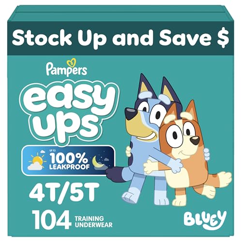 Pampers Training Pants - Easy Ups Boys & Girls Bluey - Size 4T-5T, 104 Count, Children's Potty Underwear (Packaging May Vary)