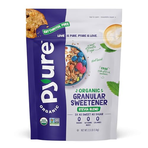 Pyure Organic Stevia Blend | Granulated Sugar Substitute with Zero Calories & Carbs | Keto, Diabetic & Vegan Friendly | Sugary Taste Alternative | USDA Organic Non-GMO | Good For Baking | 2.5lb (40oz)