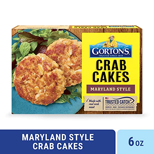 Gorton’s Crab Cakes Maryland Style, Real Crab Meat with Onions, Butter, and Seasoning, Frozen, 2 Count, 6 Ounce Package