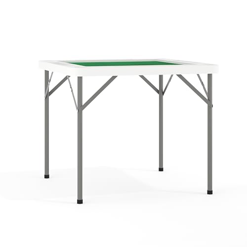 Flash Furniture Silas 34.5" Square Folding Card Table with Felt Green Surface and Cup Holders, Portable Folding Game Table for 4 Players, White/Green