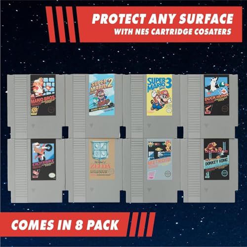 Paladone Nintendo NES Cartridge Retro Drink Coasters for Gamers - Set of 8 - Featuring Donkey Kong, Legend of Zelda, Sup