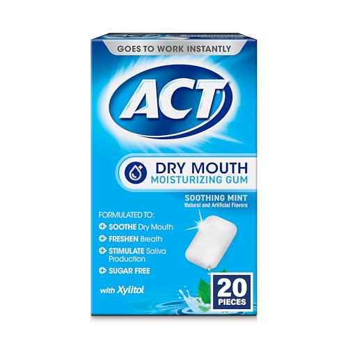 ACT Dry Mouth Moisturizing Gum, 20 Pieces, With Xylitol, Sugar Free Soothing Mint : Health & Household