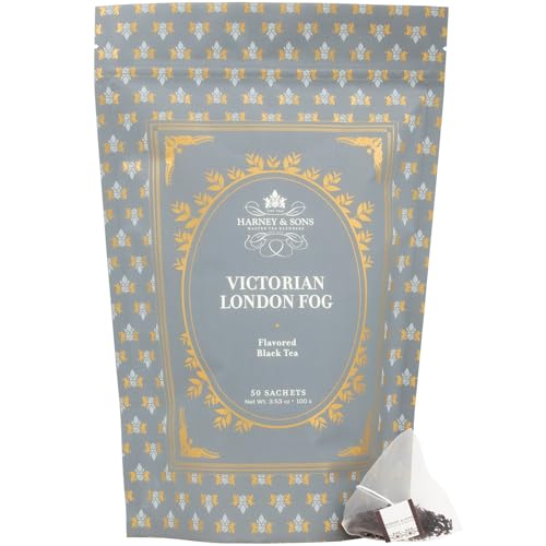 Harney & Son Victorian London Fog, Bag of 50 Sachets, Black and Oolong Tea with Bergamot, Vanilla Flavor and Lavender
