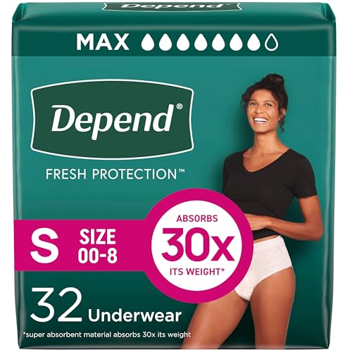 Depend Fresh Protection Adult Diapers, Incontinence & Postpartum Bladder Leak Underwear for Women, Disposable, Maximum, Small, Blush, 32 Count, Packaging May Vary