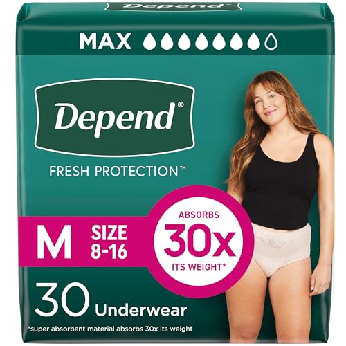 Depend Fresh Protection Adult Diapers, Incontinence & Postpartum Bladder Leak Underwear for Women, Disposable, Maximum, Medium, Blush, 30 Count, Packaging May Vary