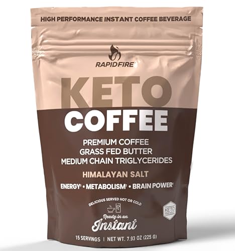 Rapidfire Ketogenic High Performance Instant Coffee Mix, Supports Energy and Metabolism, 15 Servings, brown, 7.93 ounce (pack of 1)