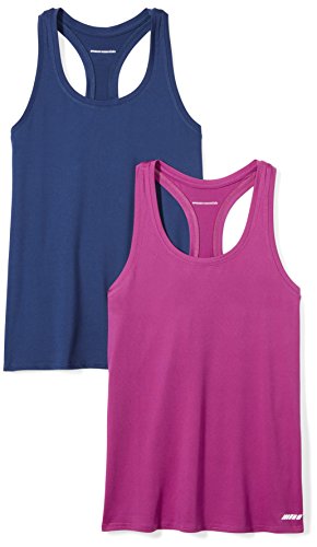 Amazon Essentials Women's Active Quick Dry Tech Stretch Racerback Tank Top (Available in Plus Size), Pack of 2, Fuchsia/Navy, Medium
