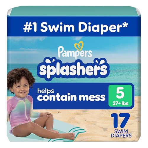 Pampers Swim Diapers - Splashers - Size 5+, 17 Count, Gap-Free Disposable Baby Swimming Pants