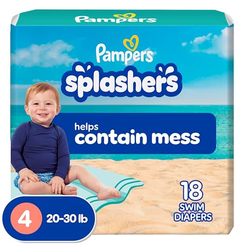 Pampers Swim Diapers - Splashers - Size 4, 18 Count, Gap-Free Disposable Baby Swimming Pants