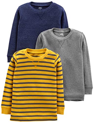 Simple Joys by Carter's Toddler Boy's 3- Pack Thermal Long Sleeve Shirts Shirt, grey/yellow stripe/navy, 2T