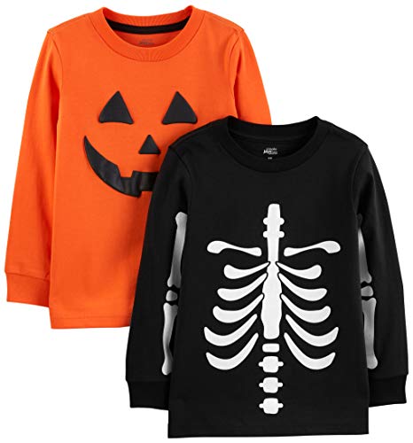 Simple Joys by Carter's Toddler Boys' Halloween Long-Sleeve Tees, Pack of 2, Halloween Pumpkin Print/Skeleton, 4T