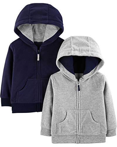 Simple Joys by Carter's Pacote com 2 moletons com zíper completo para bebês meninos, Cinza/azul-marinho, 12 Meses