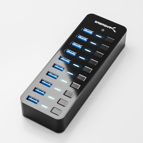 (-39%) Sabrent USB Hub aktiv 3.0 mit netzteil 60W 10port, USB Adapter mehrfach Verlängerung, USB Verteiler, Powered USB hub, langes Kabel mit EIN/AUS-schaltern, für PS5, PC, Laptop, MacBook, usw. (HB-BU10)