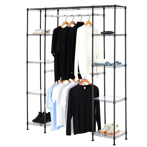 Amazon Basics Adjustable Expandable Metal Hanging Closet Storage Organizer Rack with Shelves, 57-80&#x27;&#x27;L x 14&#x