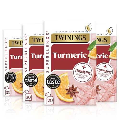 Twining Superblends Turmeric Tea - Orange & Star Anise Herbal Tea Infusion, Digestion Support After Meals, 80 x Biodegradable Tea Bags