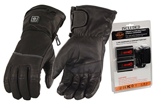 Milwaukee Leather-Men’s Heated Gantlet Glove w/Touch screen-BATTERY PACK INCLUDED-BLACK-Large