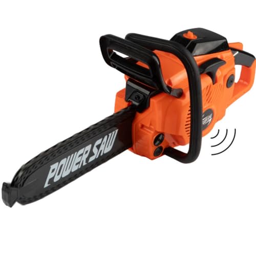 Hey!Play! Toy Chainsaw for Boys and Girls- Outdoor Power Tool for Pretend Play-Battery Powered with Pull Cord, Rotating Chain and Realistic Sounds, Orange
