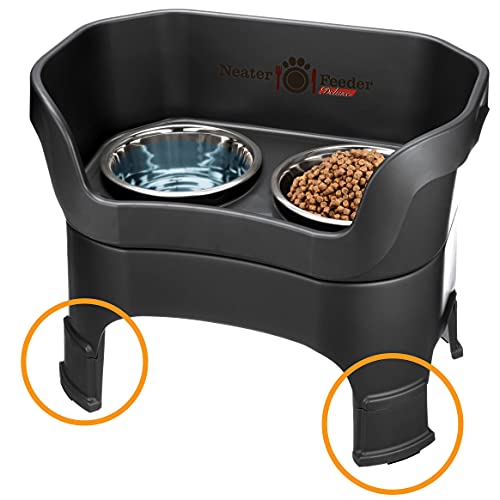 Neater Feeder Deluxe Mess Proof Dog Bowls Elevated for Large Dogs – Made in USA – No Spill Raised Dog Food Bowl Stand w/Leg Extensions – Stainless Steel Dog Food and Water Bowl Set – Black