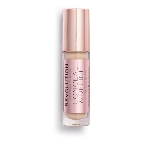 Makeup Revolution Conceal & Define Concealer, Lightweight, Longlasting, Full Coverage Face Makeup, C3, 4g