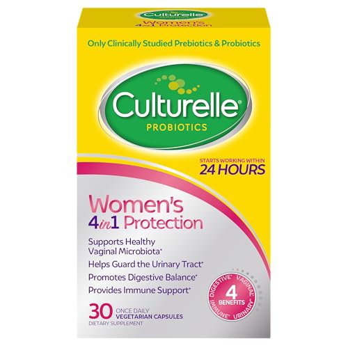 Culturelle 4-in-1 Probiotics for Women, Daily Probiotic & Prebiotic Supplement to Support Vaginal Health, Digestive Health, Immune Health, Occasional Diarrhea, Gas & Bloating Relief, Non-GMO, 30 Count
