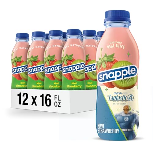 Snapple Kiwi Strawberry Juice Drink, 16 Fl Oz Recycled Plastic Bottle, Pack Of 12, All Natural, No Artificial Flavors Or Sweeteners, Contains 3% Real Juice