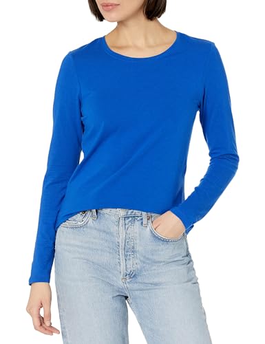 Amazon Essentials Women's Regular-Fit Long-Sleeve Crewneck T-Shirt (Available in Plus Size), Bright Blue, Large