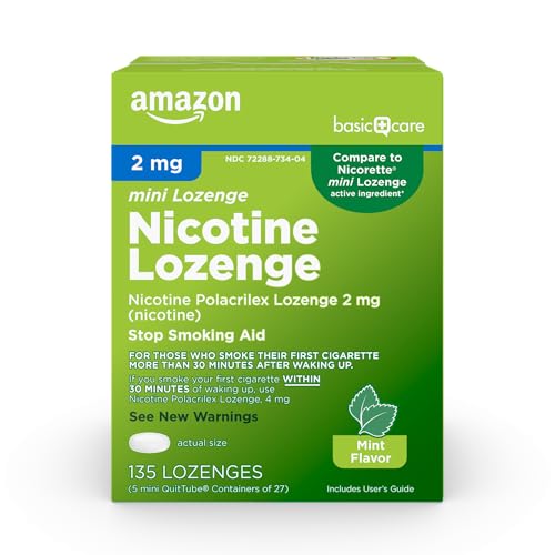 Amazon Basic Care Mini Nicotine Polacrilex Lozenge, 2 mg (Nicotine), Mint Flavor, 135 Count (Packaging may vary)