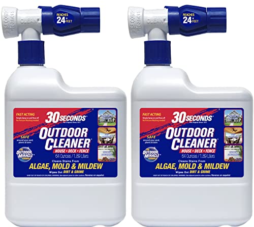 30 SECONDS Outdoor Cleaner 2 Pack with Hose End Sprayer - Cleans Stains from Algae, Mold and Mildew on Vinyl Siding, Deck, Patio, Brick and More