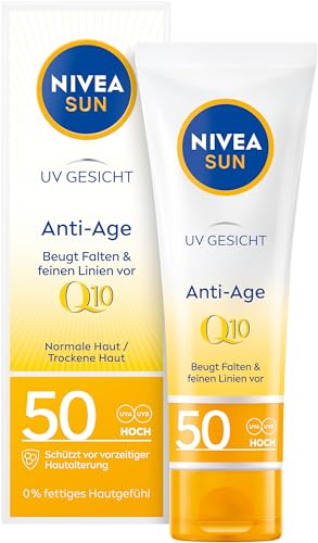 🔥 STARKER PREIS (-37%) NIVEA SUN UV Gesicht Q10 Anti-Age Sonnenschutz mit LSF 50 (50 ml), feuchtigkeitsspendende Gesichtssonnencreme, Anti-Falten Sonnencreme mit Schutz vor UVA/UVB-Strahlen