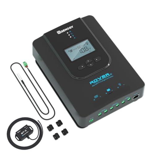 Renogy Solar Charge Controller (Bluetooth) - Rover 40A 12V24V Auto Parameter DC Input MPPT Charge Controllers for Solar Panels Adjustable LCD for Gel Sealed Flooded Lithium Battery