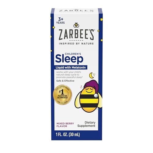 Zarbee’s Kids Liquid Sleep Supplement with Melatonin 1 mg; Drug-Free & Non-Habit Forming Sleep Support; Easy-to-Take, Natural Berry Flavor; for Children Ages 3 and Up; 1 Fl Oz Bottle