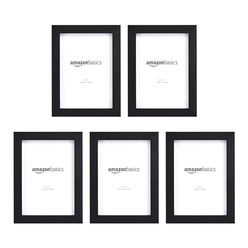 Amazon Basics Rectangular Photo Picture Frame, 5" x 7", Pack of 5, 8.31 x 6.30 inches, Black