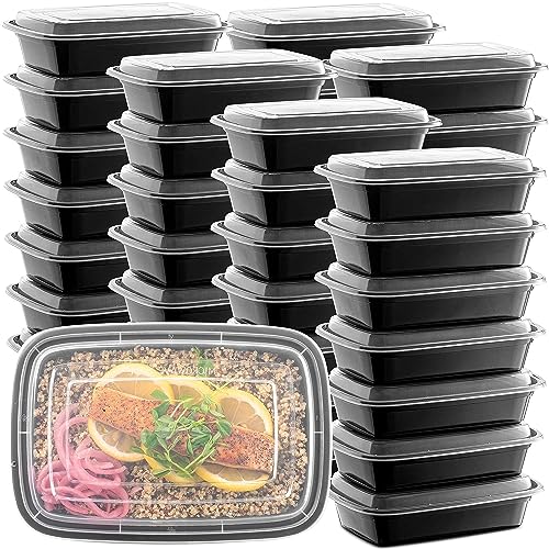 50-Pack Reusable Meal Prep Containers Microwave Safe Food Storage Containers with Lids, 28 oz - 1 Compartment Take Out D